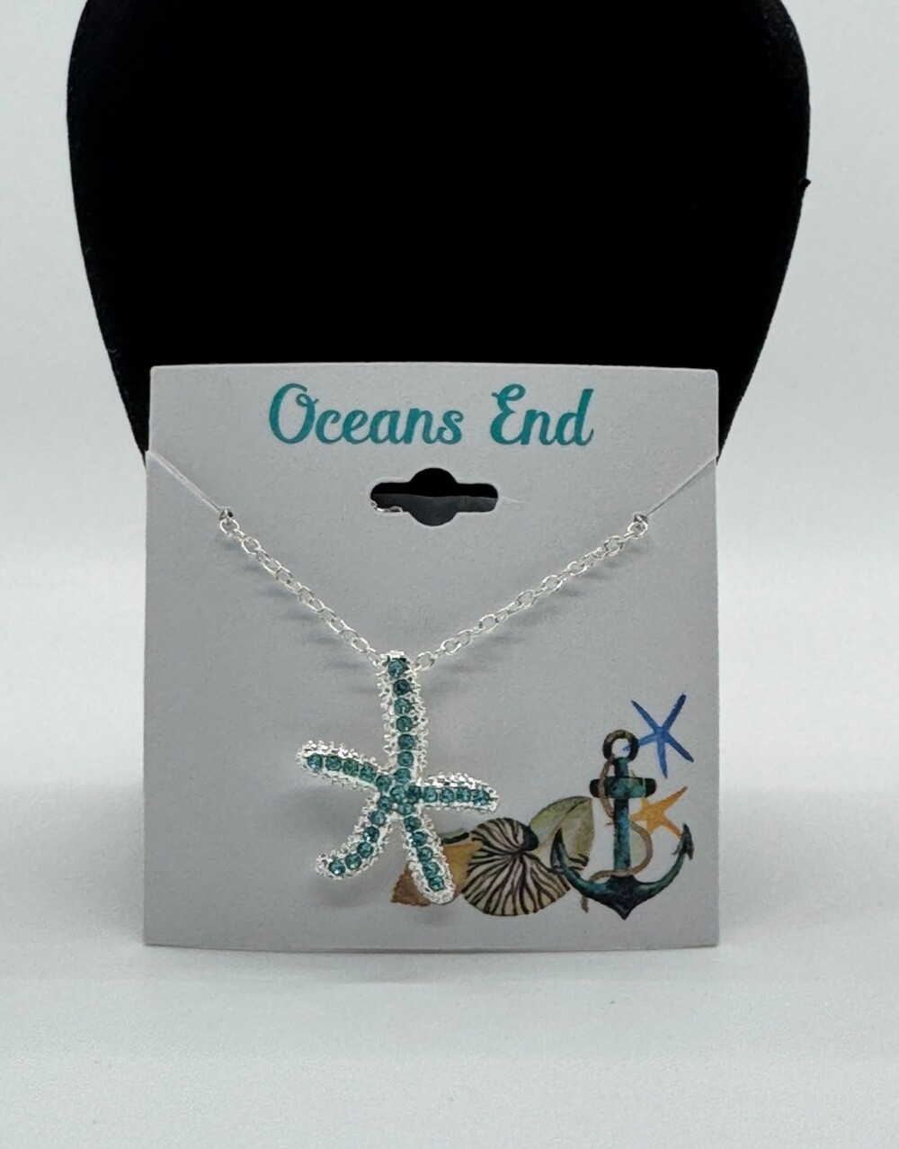 Oceans End Starfish Pendant Blue Rhinestone Necklace Silver-Tone Chain